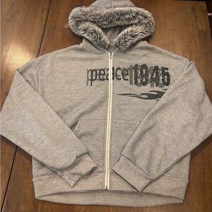 ROMWE Gray Zip-Up Hoodie with Faux Fur Trim *SOLD*